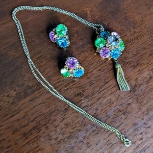 1960's CLIP EARRINGS and NECKLACE set vintage